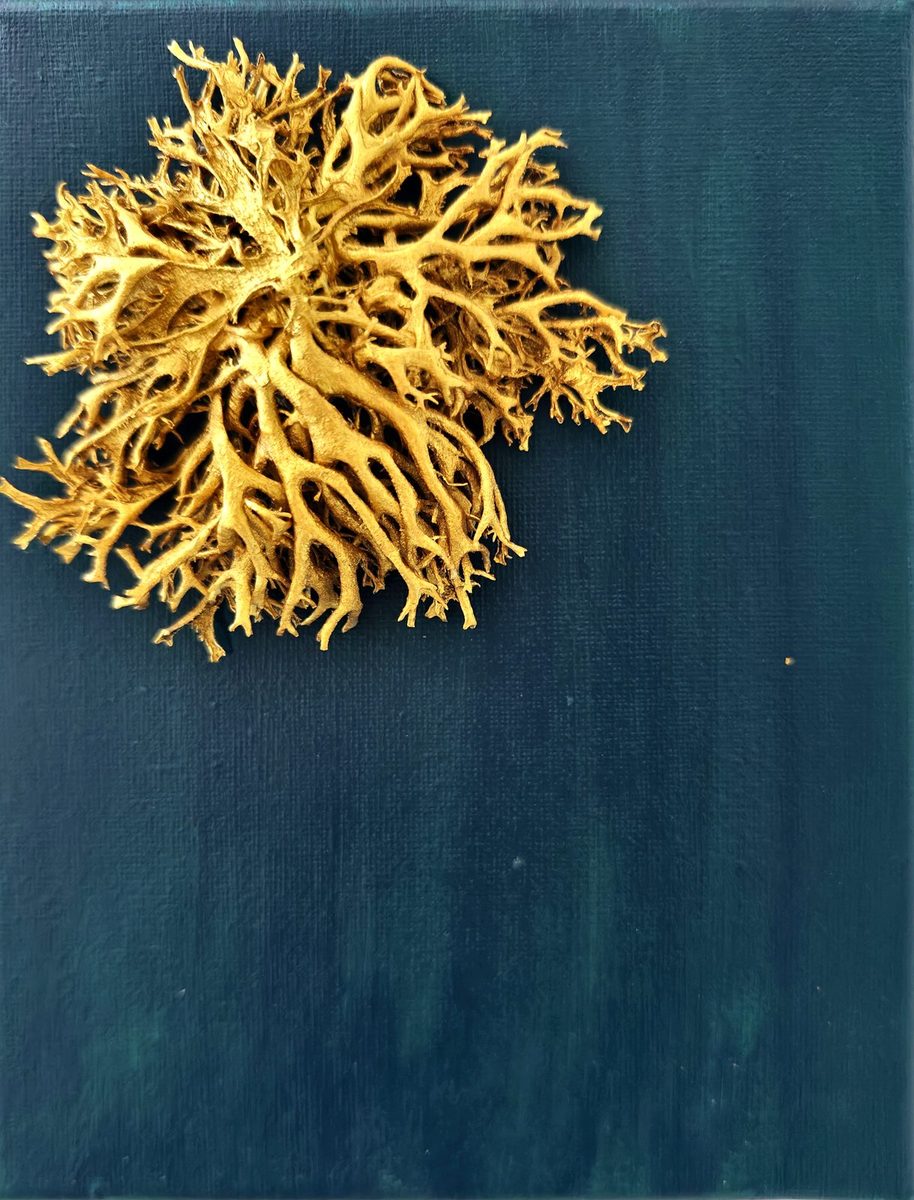 Deep teal canvas with a gilded coral-like branching form